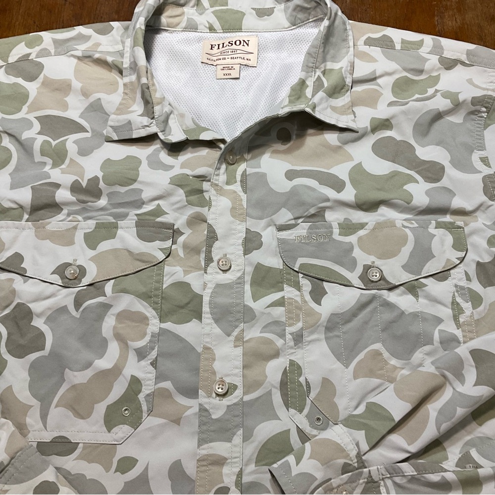 Filson Twin Lakes Sport Shirt Mens Sz XXXL Green Camo Hiking Outdoor Vented - Picture 3 of 9
